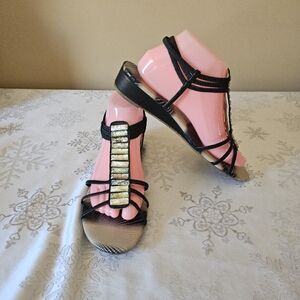 Rialto Sandals Black, Silver, Green Jeweled Straps Vacation Summer  Sz 8